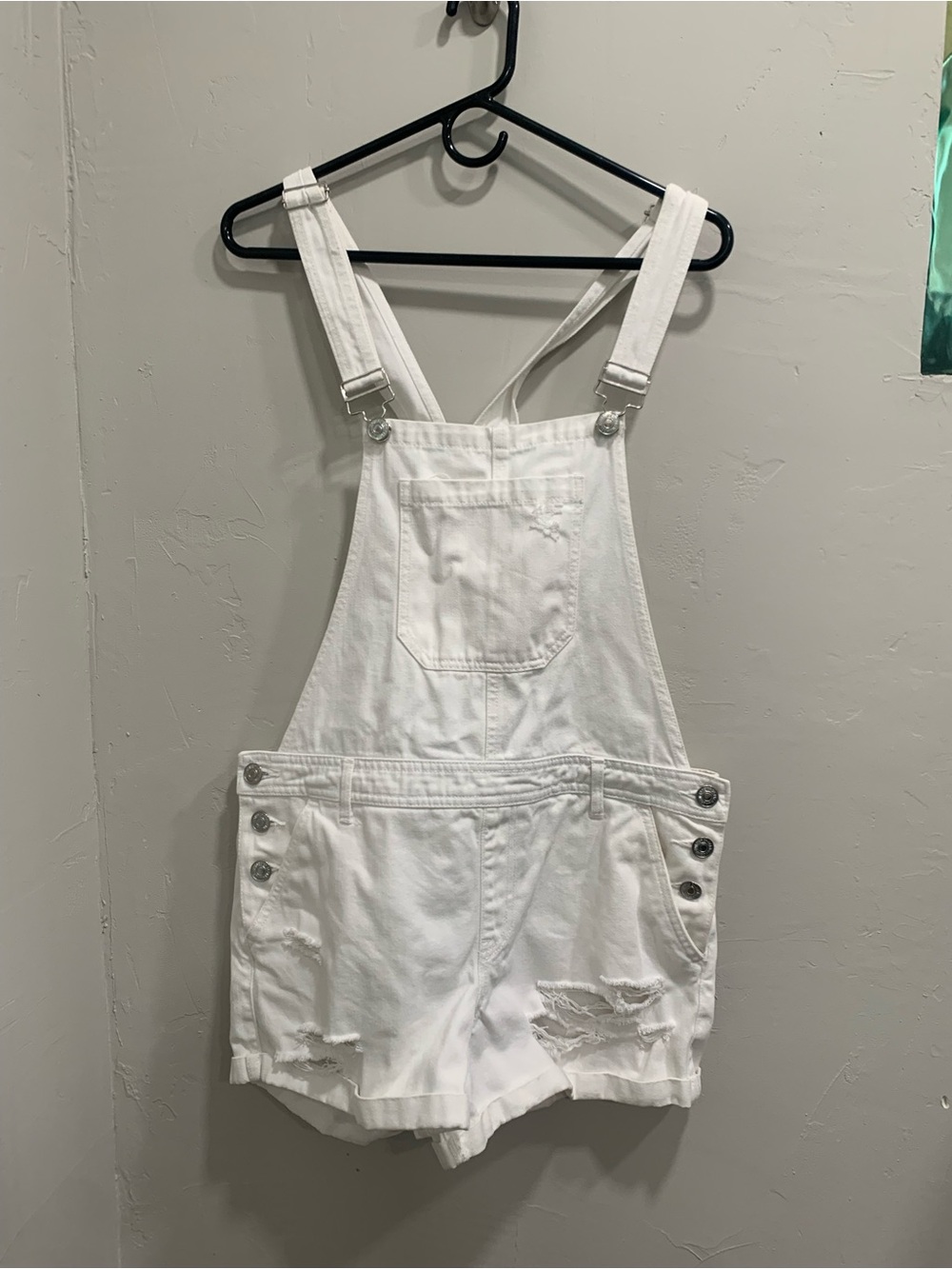 White Distressed denim  Short Overalls - Women